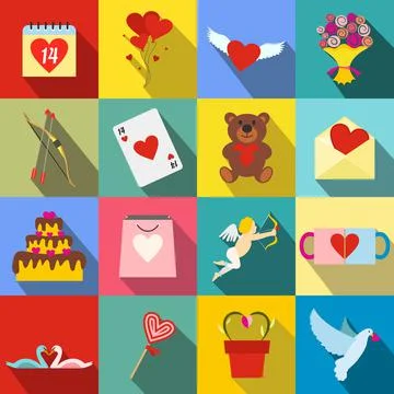 Valentines flat icons set Stock Illustration