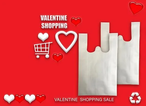 Valentine's gift ECO bags. Happy Valentines Day Shopping Bags Sale Banner wit Stock Photos