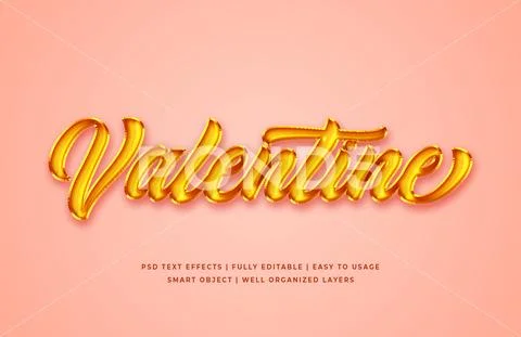 Valentines gold foil 3d text style effect mockup - PSD Template PSD Template