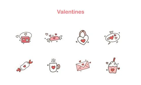 Valentines Handrawn Doodle Set Bundle Stock Illustration