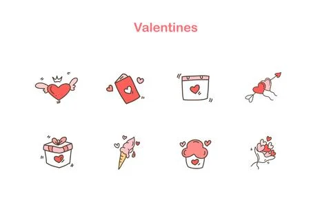 Valentines Handrawn Doodle Set Bundle Stock Illustration