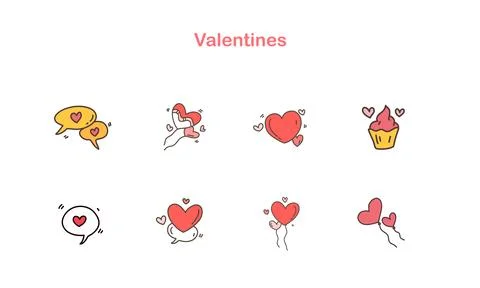 Valentines Handrawn Doodle Set Bundle Stock Illustration