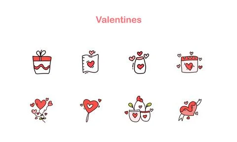 Valentines Handrawn Doodle Set Bundle Stock-Illustration
