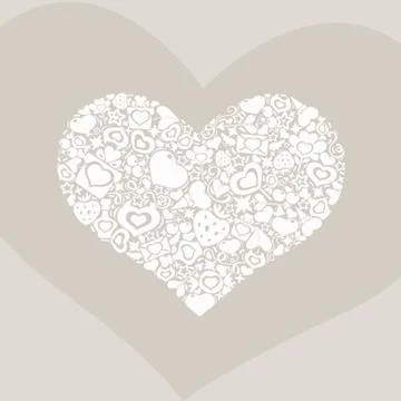 Valentines heart of objects white on biege Stock Illustration
