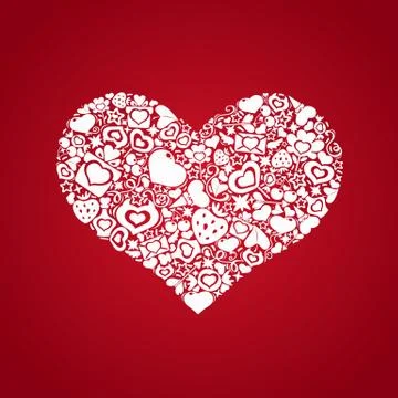 Valentines heart of objects white Stock Illustration