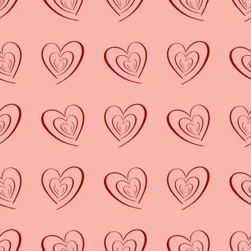Valentines heart seamless pattern. Vector holiday backdrop. Red color on whit Stock Illustration