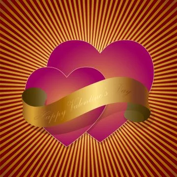 Valentines hearts and ribbon Stock Illustration