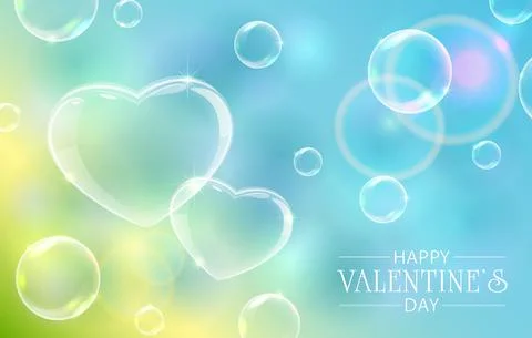 Valentines Hearts with Bubbles on Sky Background Stock Illustration
