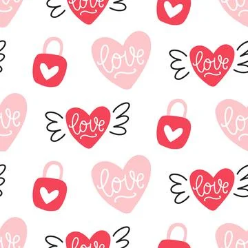 Valentines hearts red seamless pattern Stock Illustration