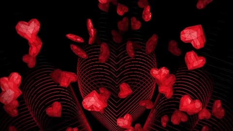 Valentine's Hearts Revolution - Falling Low Poly Hearts Video stock 72400261