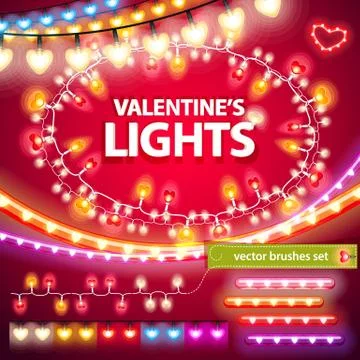 Valentines Lights Decorations Set Stock Illustration