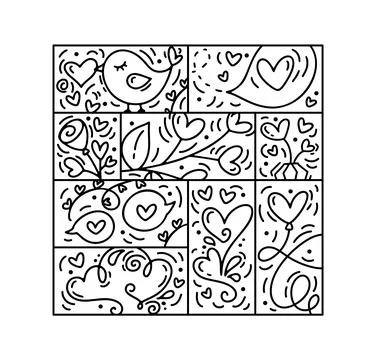 Valentines logo vector seamless pattern love, lips, heart and cloud. Hand drawn イラスト素材
