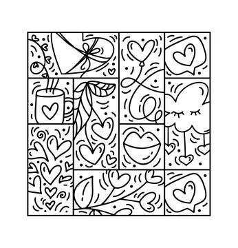 Valentines logo vector seamless pattern love, lips, heart and cloud. Hand drawn 스톡 일러스트