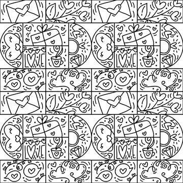 Valentines logo vector seamless pattern line love, envelope, cloud, heart and Stockillustratie