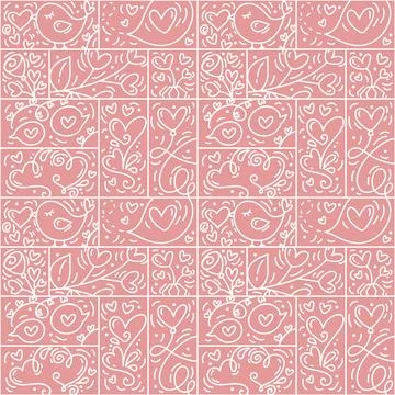 Valentines logo vector seamless pattern love, bird, heart, envelope line and Stock Illustration