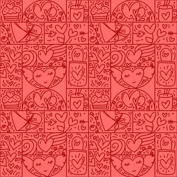 Valentines logo vector seamless pattern love, bag, heart, envelope line and Illustrazione stock