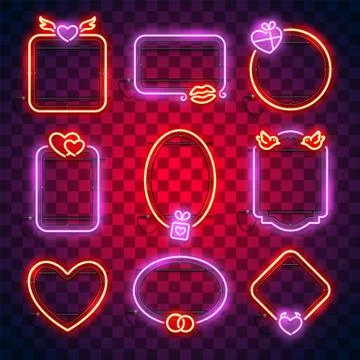 Valentines Neon Frames Set Stock Illustration