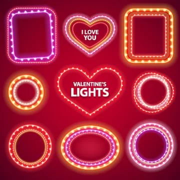 Valentines Neon Lights Frames with a Copy Space Stock Illustration