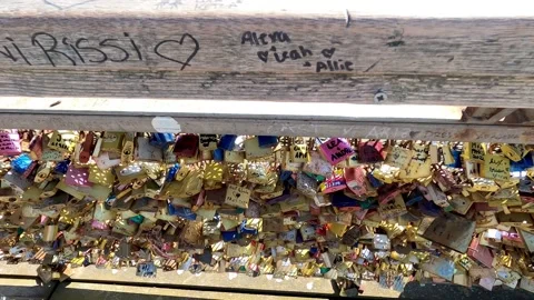 Valentines padlock on the bridge in Paris Stock Footage 191986508