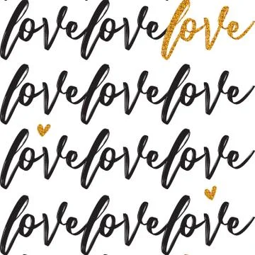 Valentines pattern with handwritten text. Handwritten hand drawn text love Stock Illustration