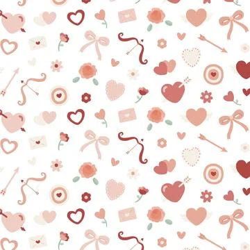 Valentines pattern with heart, flower, bow, Cupid's Bow Illustrazione stock