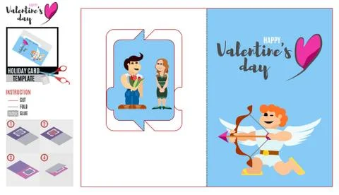 Valentines postcard. A guy gives flowers to a girl Illustrazione stock