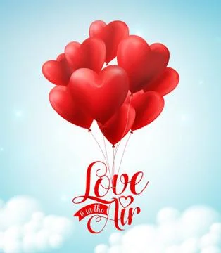 Valentines red heart balloons vector poster Stock Illustration