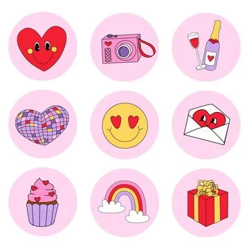 Valentines retro set of groovy elements Stock Illustration