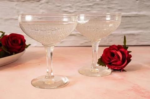 Valentines  romantic  hear t shspped  food  breafast  champagne and  cookies Stock Photos