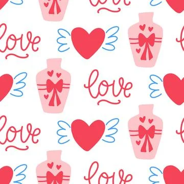 Valentines seamless pattern. Cute love elements background Illustrazione stock