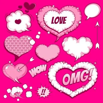 Valentine's Set of speech bubbles comic Stock-Illustration