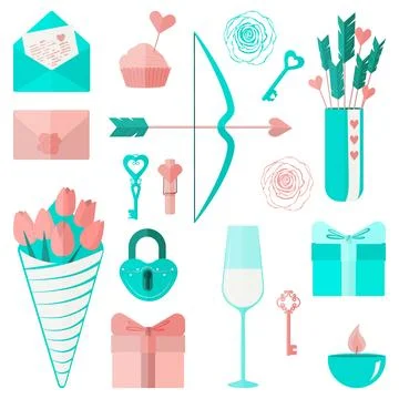 Valentines Set Turquoise Stock Illustration