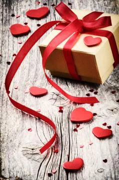 Valentine's setting with gift box Stock Photos