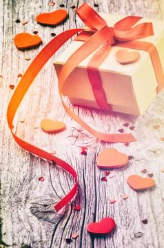 Valentine's setting with gift box Stock Photos