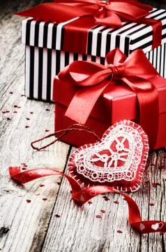 Valentine's setting with presents Stock Photos