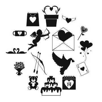 Valentines simple icons set Stock Illustration