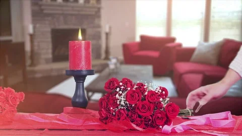 Valentines Table Scene with Room Background Stock Footage 82279726