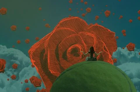 Valentines theme. Imaginary world. Surreal alternative realm. Illustrazione stock
