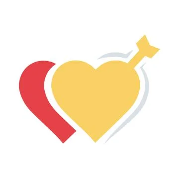Valentines two heart arrow flat Stock Illustration