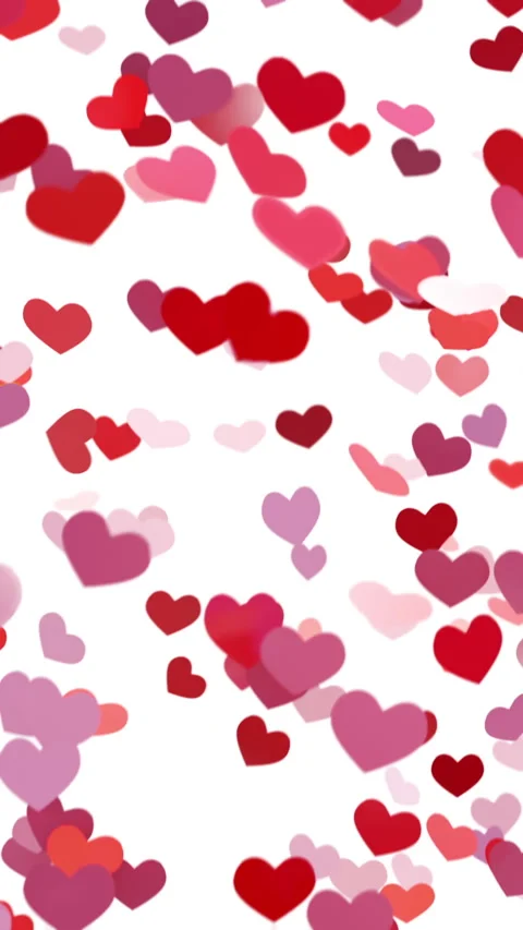 Valentine's vertical animation of romantic red heart-shaped confetti loop Видео 301006900