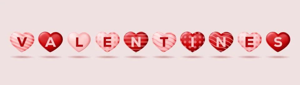 Valentines word on realistic heart. happy valentines day. vector isolated Stock Illustration