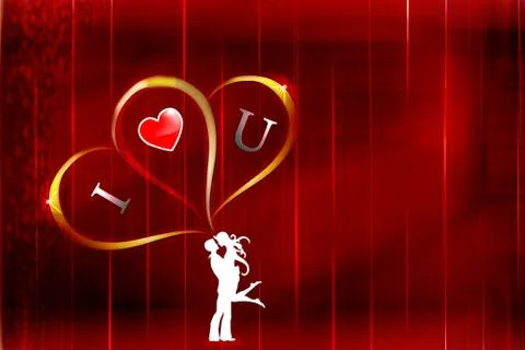 Valentine'sDay Red Line Texture Background 2 Gold Heart frames Couple saying ILU Stock Illustration