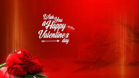 Valentine'sDayRedBackgroundRosesonLeft-handbottomCornerandRHSwithText Stock Illustration