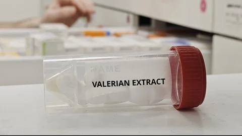 VALERIAN EXTRACT tablets for support sleep and reduce anxiety 库存照片