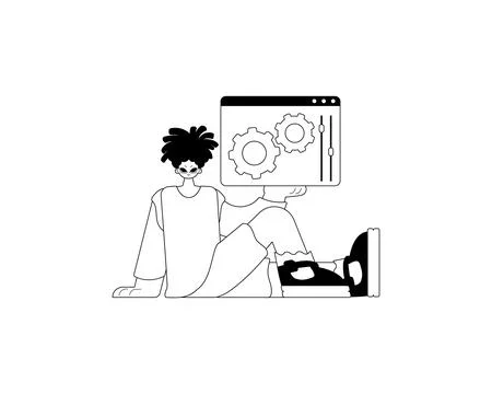 The valet is holding a browser with set up and inspire video . subscribe th.. Stock Illustration