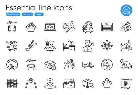 Valet servant, Present delivery and Lighthouse line icons. For website, printing Stockillustratie