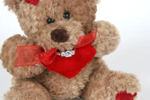 Valetines teddy bear with wedding ring Stock Photos