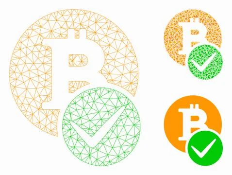 Valid Bitcoin Vector Mesh Wire Frame Model and Triangle Mosaic Icon Stock Illustration