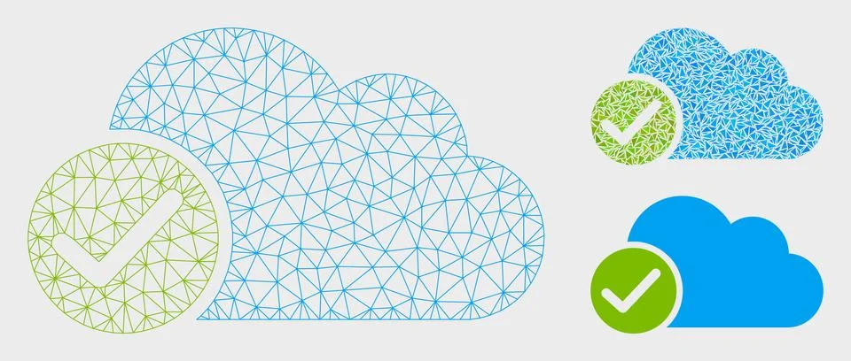 Valid Cloud Vector Mesh Network Model and Triangle Mosaic Icon Stock Illustration