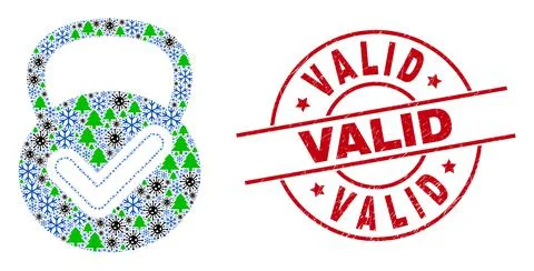 Valid Scratched Stamp and Valid Weight Mosaic of Covid Winter Icons Stock Illustration